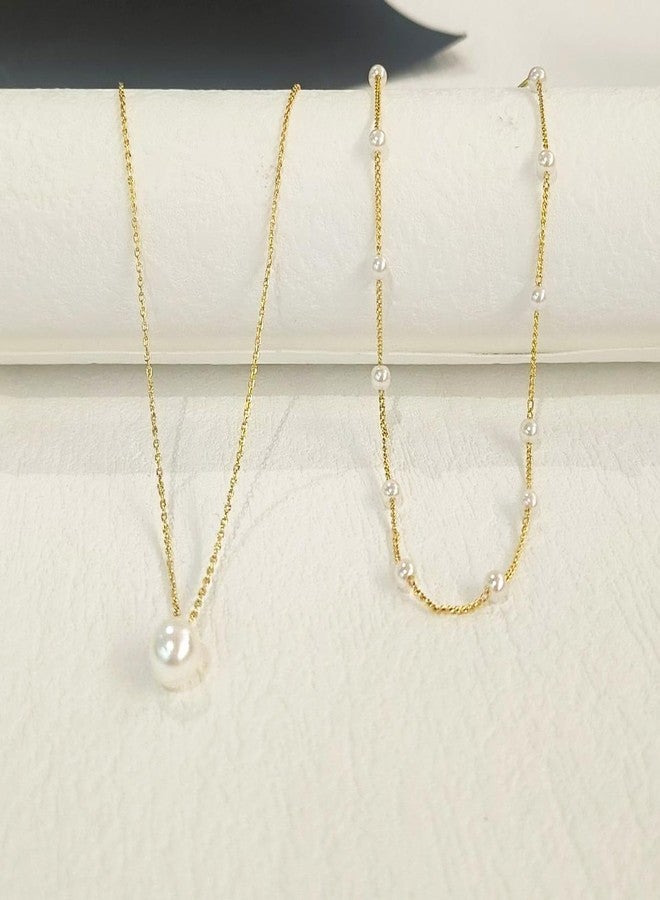 Partm Pearl Necklace for Women Layered Trendy 14K Gold Plated Dainty Pearl Pendant Choker Set Handmade Pearls Strand Gold Necklace Stack Simple Cute Jewelry Gifts for Women - Image 4
